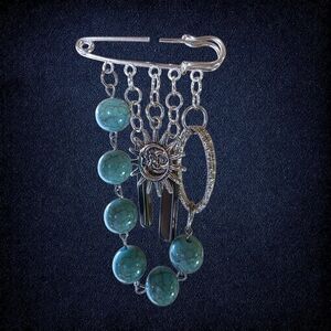 Turquoise and Silver Sun Charm Kilt Pin Brooch